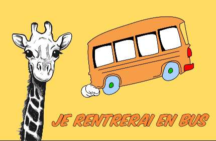 dessin d'une girafe et d'un bus sur fond jaune